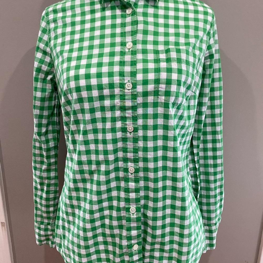 J. Crew Green and White Plaid Shirt